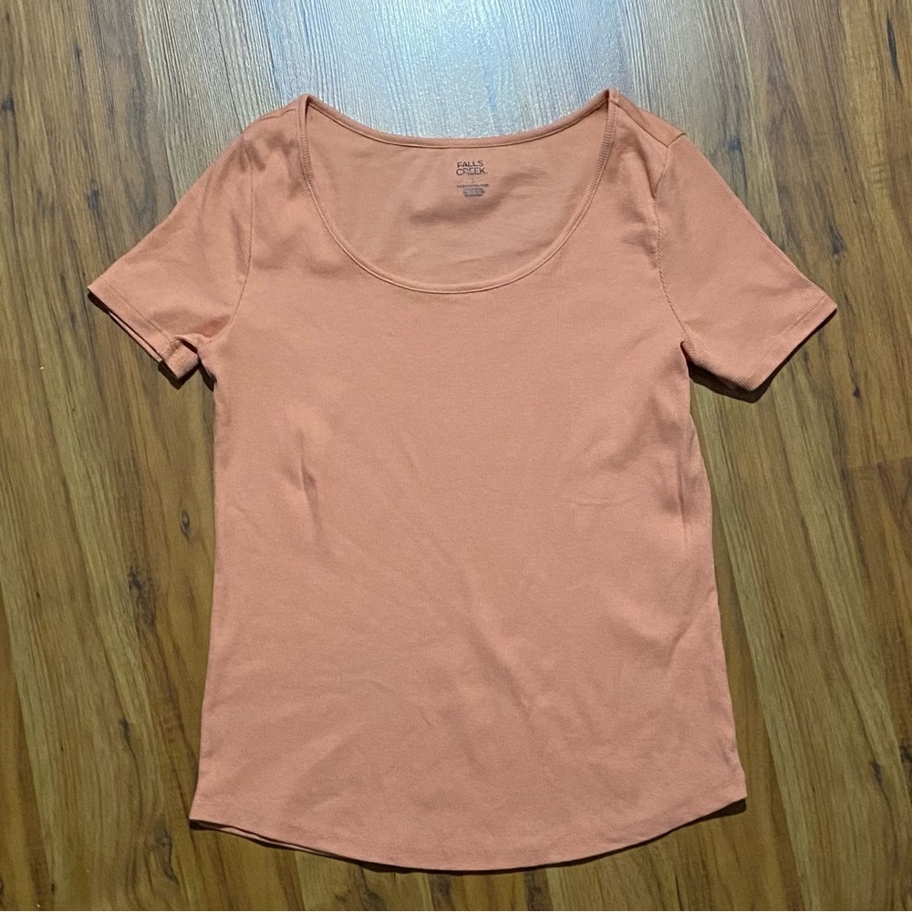 Falls Creek Women’s Scoop Neck Ribbed Short Sleeve Shirt Size Small